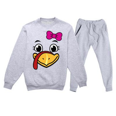 Thanksgiving Turkey Face Funny Bow Premium Crewneck Sweatsuit Set