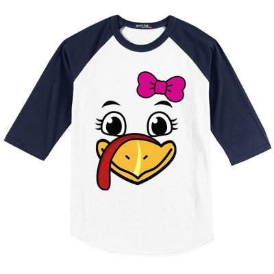 Thanksgiving Turkey Face Funny Bow Baseball Sleeve Shirt