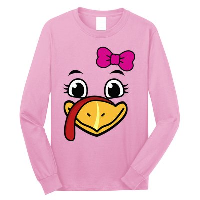 Thanksgiving Turkey Face Funny Bow Long Sleeve Shirt