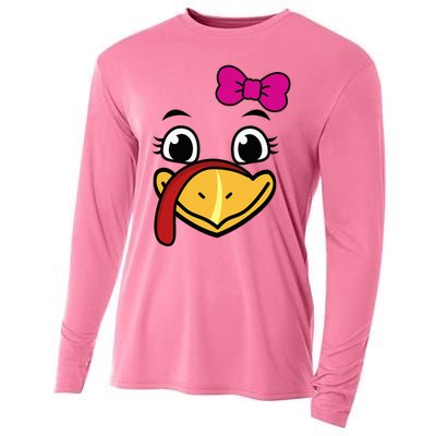 Thanksgiving Turkey Face Funny Bow Cooling Performance Long Sleeve Crew