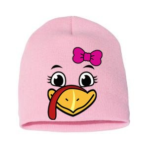 Thanksgiving Turkey Face Funny Bow Short Acrylic Beanie