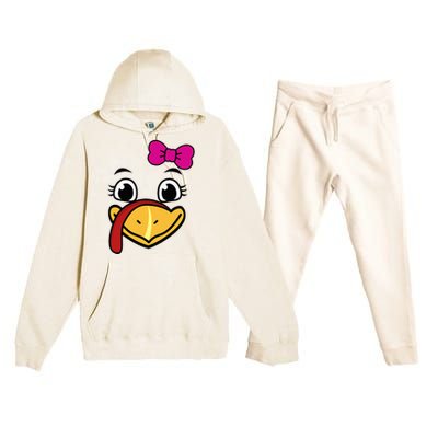 Thanksgiving Turkey Face Funny Bow Premium Hooded Sweatsuit Set