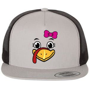 Thanksgiving Turkey Face Funny Bow Flat Bill Trucker Hat