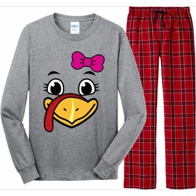 Thanksgiving Turkey Face Funny Bow Long Sleeve Pajama Set