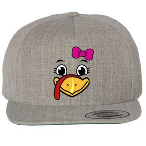 Thanksgiving Turkey Face Funny Bow Wool Snapback Cap