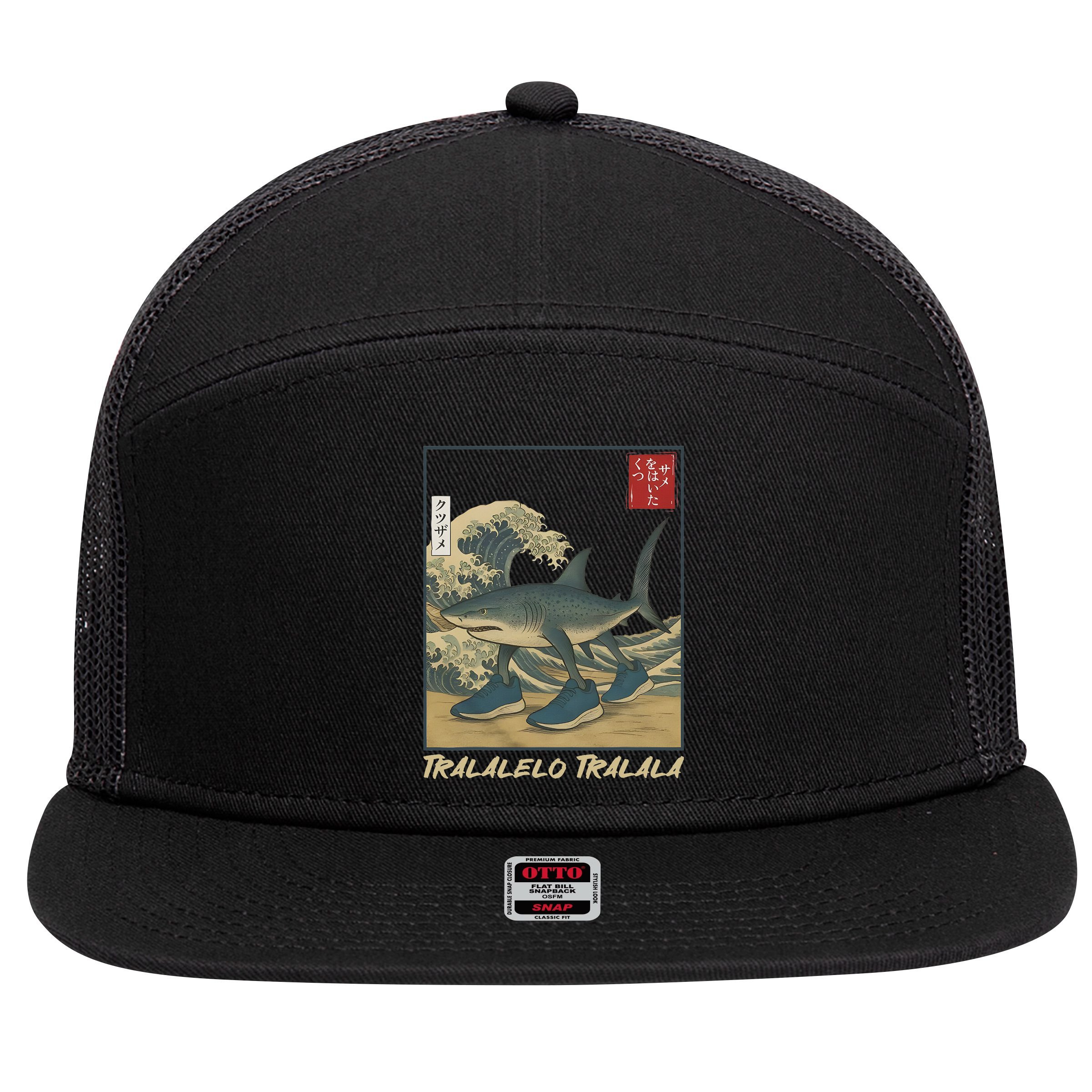 Tralalero Tralala Funny Shark Meme Italian Brainrot Japanese 7 Panel Mesh Trucker Snapback Hat