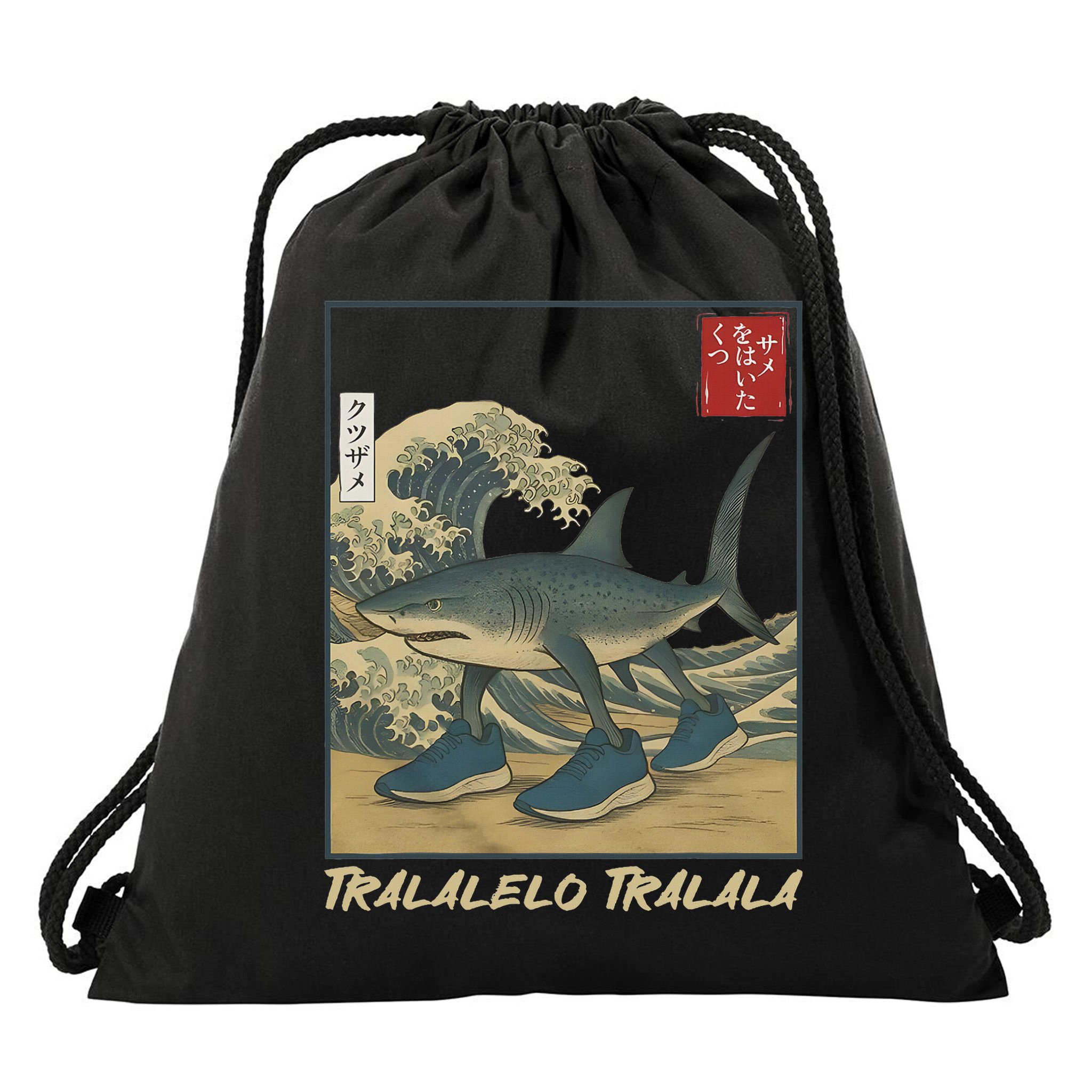 Tralalero Tralala Funny Shark Meme Italian Brainrot Japanese Drawstring Bag