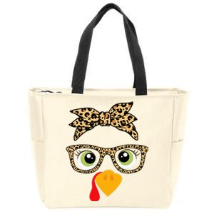 Thanksgiving Turkey Face Leopard Glasses Zip Tote Bag