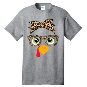 Thanksgiving Turkey Face Leopard Glasses Tall T-Shirt