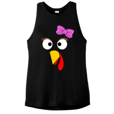 Thanksgiving Turkey Face Girl Ribbon Gift Ladies PosiCharge Tri-Blend Wicking Tank