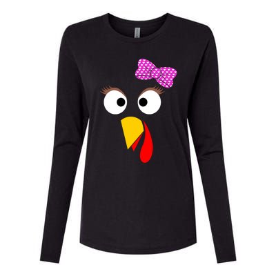 Thanksgiving Turkey Face Girl Ribbon Gift Womens Cotton Relaxed Long Sleeve T-Shirt