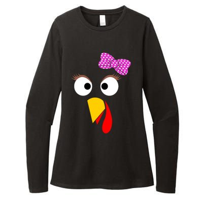 Thanksgiving Turkey Face Girl Ribbon Gift Womens CVC Long Sleeve Shirt