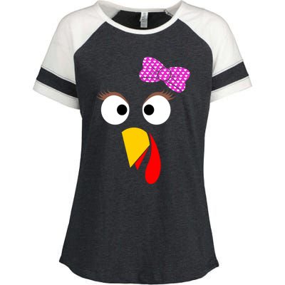 Thanksgiving Turkey Face Girl Ribbon Gift Enza Ladies Jersey Colorblock Tee