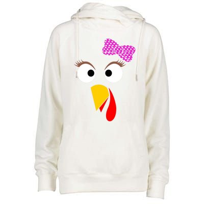 Thanksgiving Turkey Face Girl Ribbon Gift Womens Funnel Neck Pullover Hood