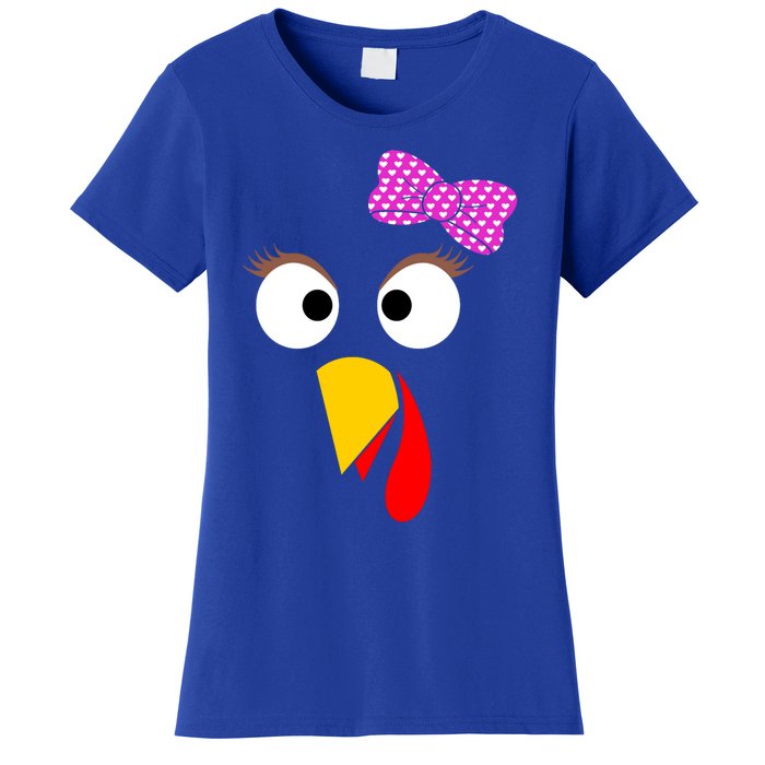 Thanksgiving Turkey Face Girl Ribbon Gift Women's T-Shirt