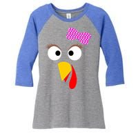 Thanksgiving Turkey Face Girl Ribbon Gift Women's Tri-Blend 3/4-Sleeve Raglan Shirt