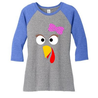 Thanksgiving Turkey Face Girl Ribbon Gift Women's Tri-Blend 3/4-Sleeve Raglan Shirt