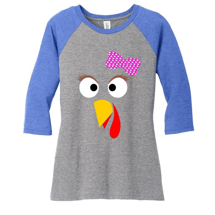 Thanksgiving Turkey Face Girl Ribbon Gift Women's Tri-Blend 3/4-Sleeve Raglan Shirt