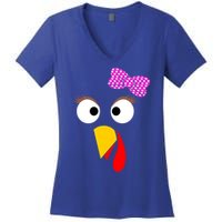 Thanksgiving Turkey Face Girl Ribbon Gift Women's V-Neck T-Shirt