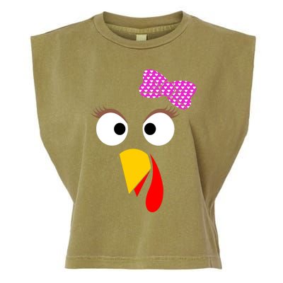 Thanksgiving Turkey Face Girl Ribbon Gift Garment-Dyed Women's Muscle Tee