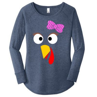 Thanksgiving Turkey Face Girl Ribbon Gift Women's Perfect Tri Tunic Long Sleeve Shirt