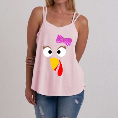 Thanksgiving Turkey Face Girl Ribbon Gift Women's Strappy Tank