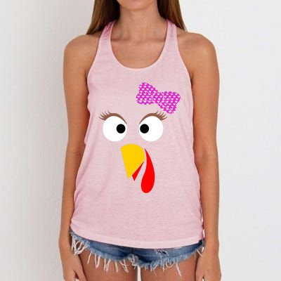 Thanksgiving Turkey Face Girl Ribbon Gift Women's Knotted Racerback Tank