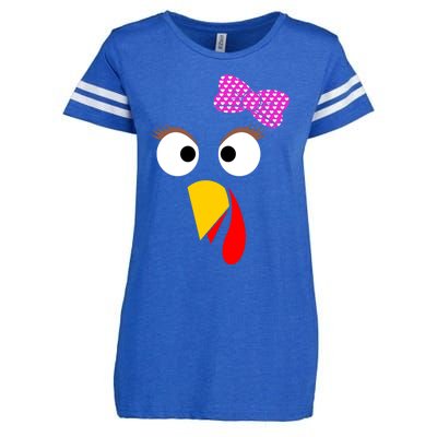 Thanksgiving Turkey Face Girl Ribbon Gift Enza Ladies Jersey Football T-Shirt