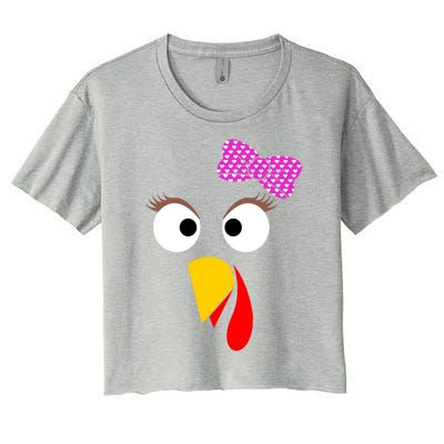 Thanksgiving Turkey Face Girl Ribbon Gift Women's Crop Top Tee