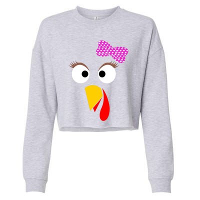 Thanksgiving Turkey Face Girl Ribbon Gift Cropped Pullover Crew