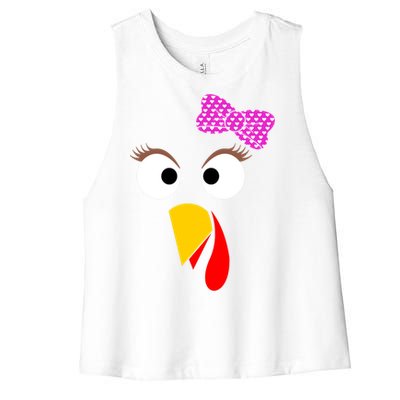 Thanksgiving Turkey Face Girl Ribbon Gift Women's Racerback Cropped Tank