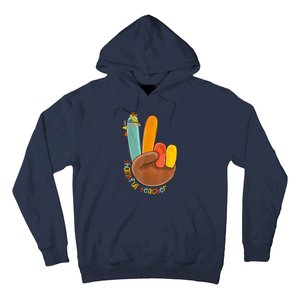 Thankful Teacher Funny Thanksgiving Peace Hand Sign Turkey Hoodie