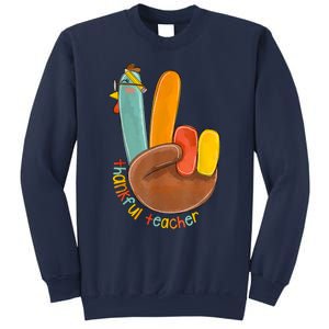 Thankful Teacher Funny Thanksgiving Peace Hand Sign Turkey Sweatshirt