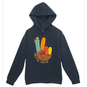 Thankful Teacher Funny Thanksgiving Peace Hand Sign Turkey Urban Pullover Hoodie