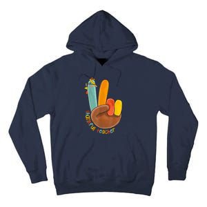 Thankful Teacher Funny Thanksgiving Peace Hand Sign Turkey Tall Hoodie