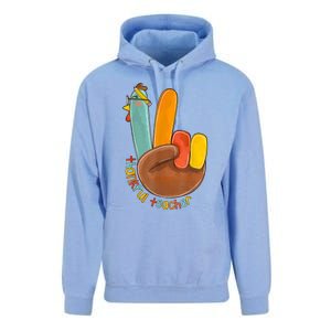 Thankful Teacher Funny Thanksgiving Peace Hand Sign Turkey Unisex Surf Hoodie