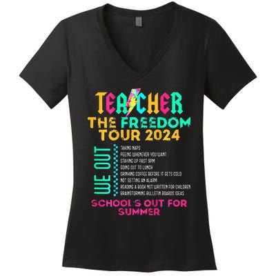 Teacher The Freedom 2024 Schools Out For Summer Women's V-Neck T-Shirt