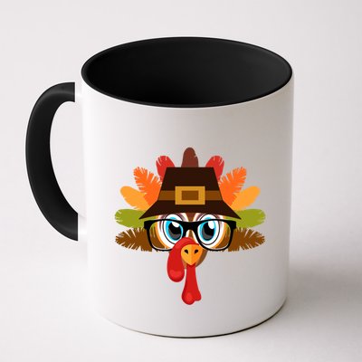 Thanksgiving Turkey Face Pilgrims Hat Glasses Tail Feathers Cool Gift Mug