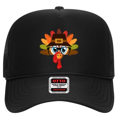 Thanksgiving Turkey Face Pilgrims Hat Glasses Tail Feathers Cool Gift Trucker Hat