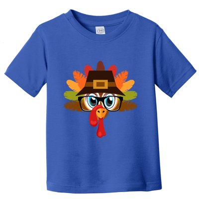 Thanksgiving Turkey Face Pilgrims Hat Glasses Tail Feathers Cool Gift Toddler T-Shirt