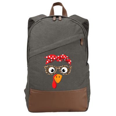 Thanksgiving Turkey Face Leopard Print Glasses Cotton Canvas Backpack