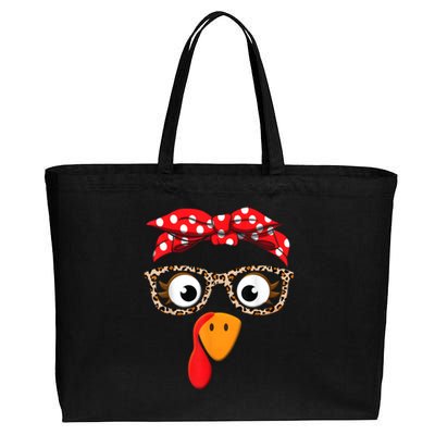 Thanksgiving Turkey Face Leopard Print Glasses Cotton Canvas Jumbo Tote