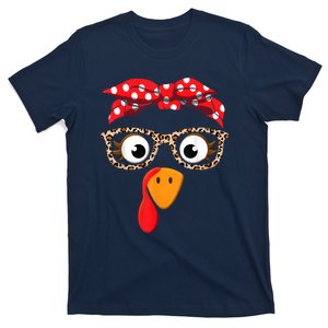 Thanksgiving Turkey Face Leopard Print Glasses T-Shirt