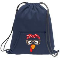 Thanksgiving Turkey Face Leopard Print Glasses Sweatshirt Cinch Pack Bag