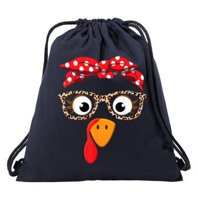 Thanksgiving Turkey Face Leopard Print Glasses Drawstring Bag