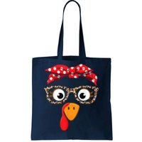 Thanksgiving Turkey Face Leopard Print Glasses Tote Bag