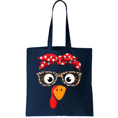 Thanksgiving Turkey Face Leopard Print Glasses Tote Bag