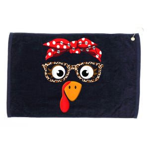 Thanksgiving Turkey Face Leopard Print Glasses Grommeted Golf Towel