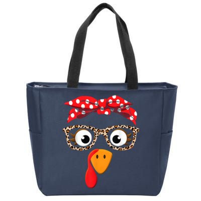 Thanksgiving Turkey Face Leopard Print Glasses Zip Tote Bag