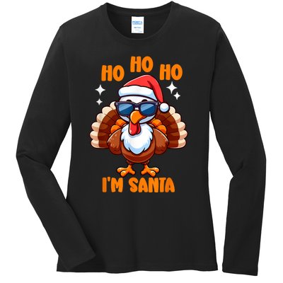 Thanksgiving Turkey Funny Fake Santa Thanksgiving Turkey Day Ladies Long Sleeve Shirt